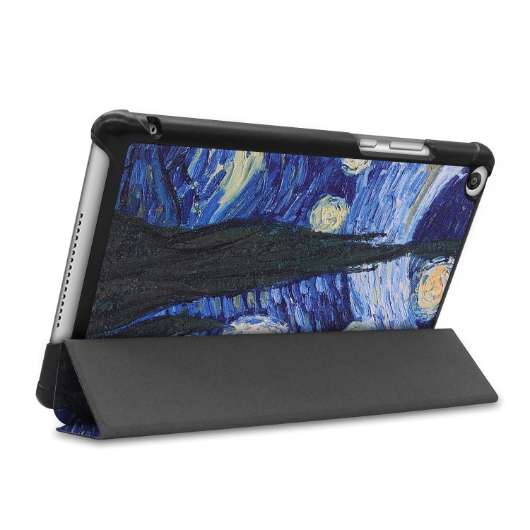 Sky Pattern Colored Painted Horizontal Flip PU Leather Case for Huawei Honor Tab 5 8.0, with Three-folding Holder