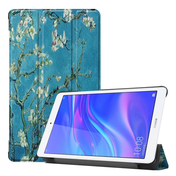 Apricot Flower Pattern Colored Painted Horizontal Flip PU Leather Case for Huawei Honor Tab 5 8.0, with Three-folding Holder