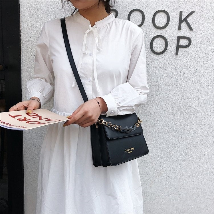 Chain Handle Magnetic Buckle PU Leather Single Shoulder Bag Ladies Handbag Messenger Bag