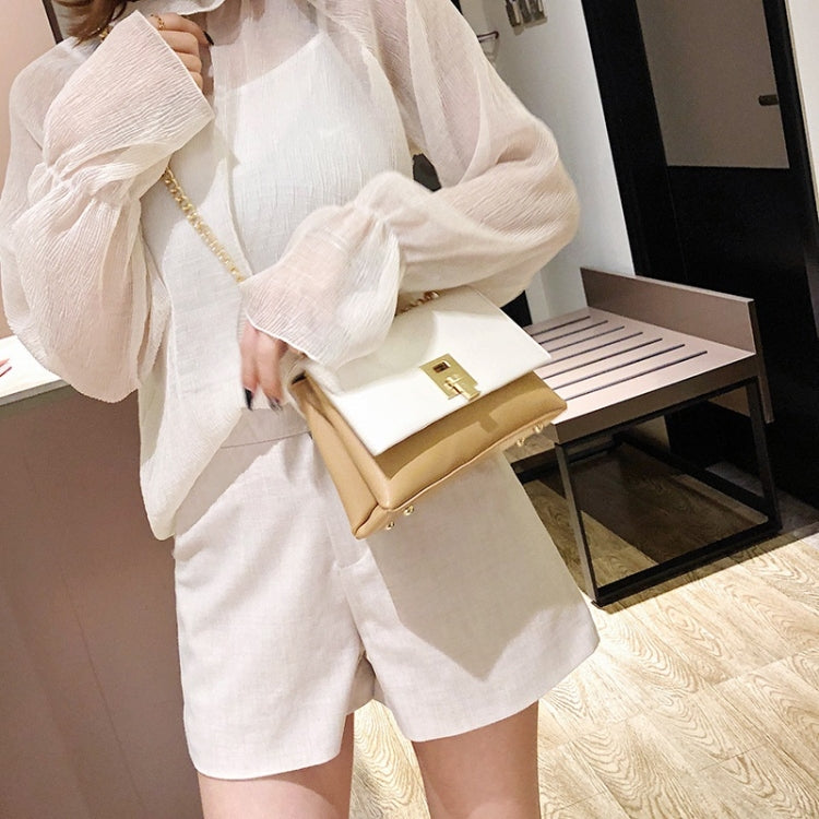 Lock Buckle Color Matching PU Leather Chain Single Shoulder Bag Ladies Handbag Messenger Bag