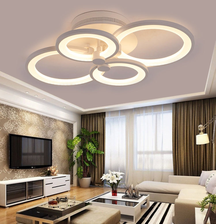 28W Creative Round Modern Art LED Ceiling Lamp, Stepless Dimming + Remote Control, 4 Heads