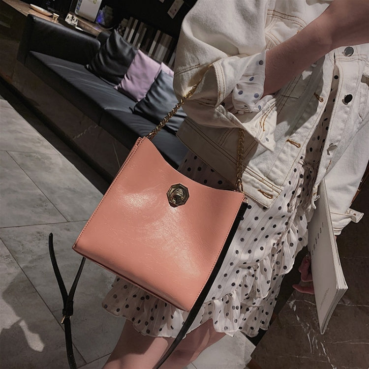 Solid Color Fashion Lock Buckle PU Singe Shoulder Bag Ladies Messenger Bag Chain Handbag