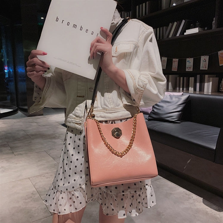 Solid Color Fashion Lock Buckle PU Singe Shoulder Bag Ladies Messenger Bag Chain Handbag