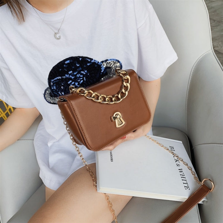 Fashion Small Square Bag Lock Buckle PU Single Shoulder Bag Ladies Messenger Bag Chain Handbag, Size: L