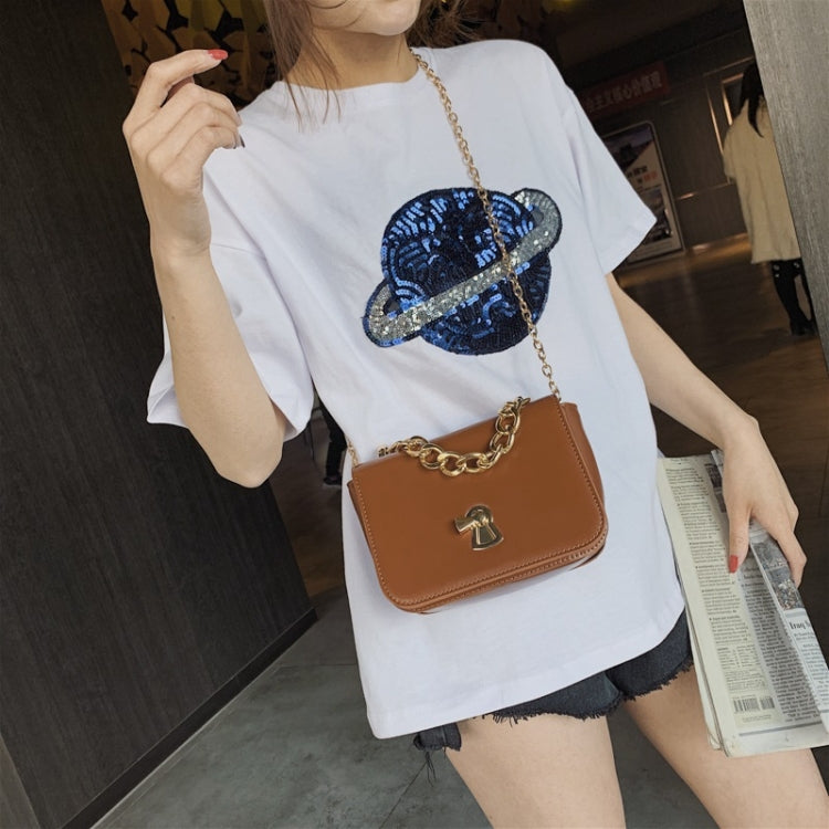 Fashion Small Square Bag Lock Buckle PU Single Shoulder Bag Ladies Messenger Bag Chain Handbag, Size: L