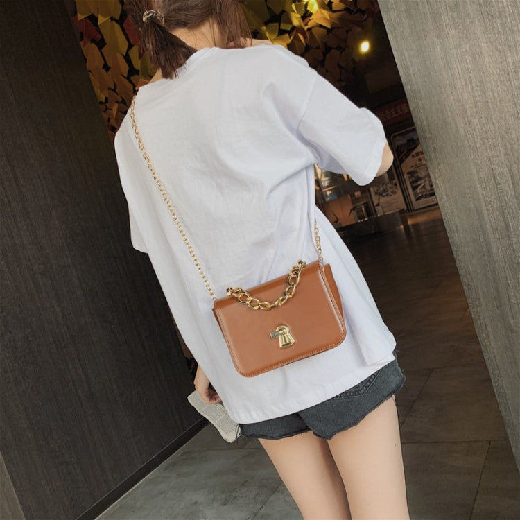 Fashion Small Square Bag Lock Buckle PU Single Shoulder Bag Ladies Messenger Bag Chain Handbag, Size: S (Brown)