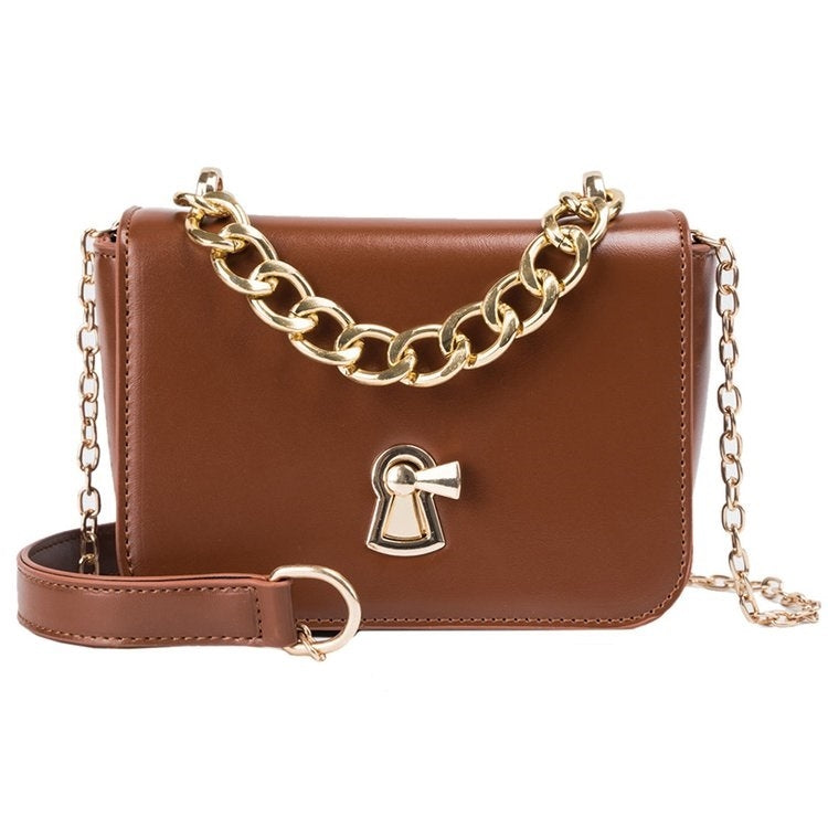 Fashion Small Square Bag Lock Buckle PU Single Shoulder Bag Ladies Messenger Bag Chain Handbag, Size: S (Brown)