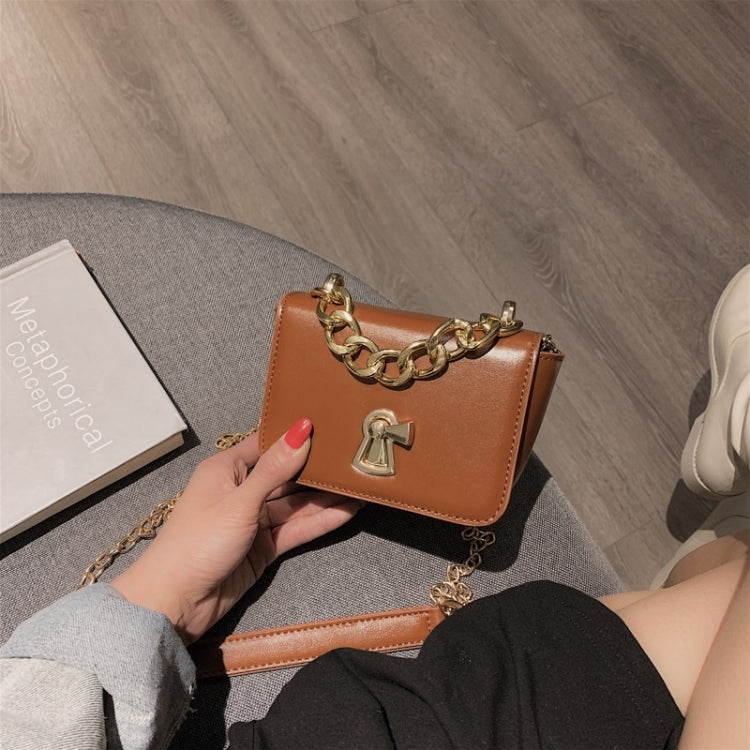 Fashion Small Square Bag Lock Buckle PU Single Shoulder Bag Ladies Messenger Bag Chain Handbag, Size: S (Brown)