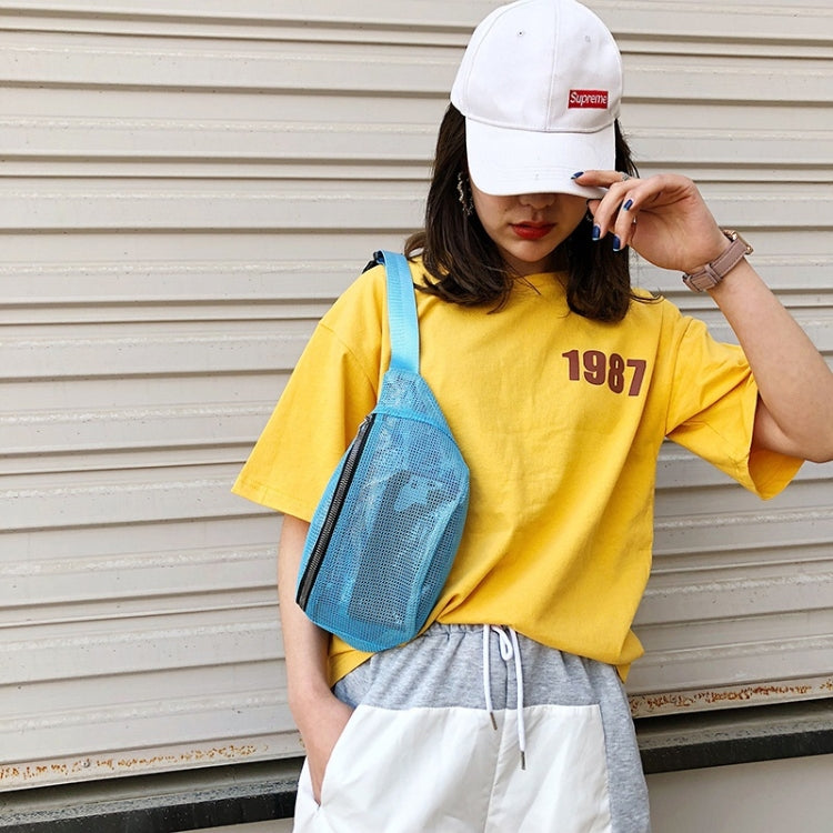Fashion Mesh Single Shoulder Bag Zipper Messenger Bag Sports Waist Chest Bag
