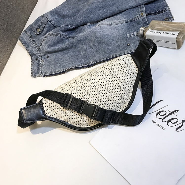 Fashion Weaving Straw Color Letter PU Single Shoulder Bag Zipper Messenger Bag Waist Sports Chest Pockets Bag