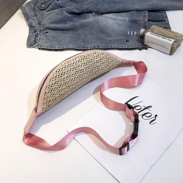 Fashion Weaving Straw Color Letter PU Single Shoulder Bag Zipper Messenger Bag Waist Sports Chest Pockets Bag