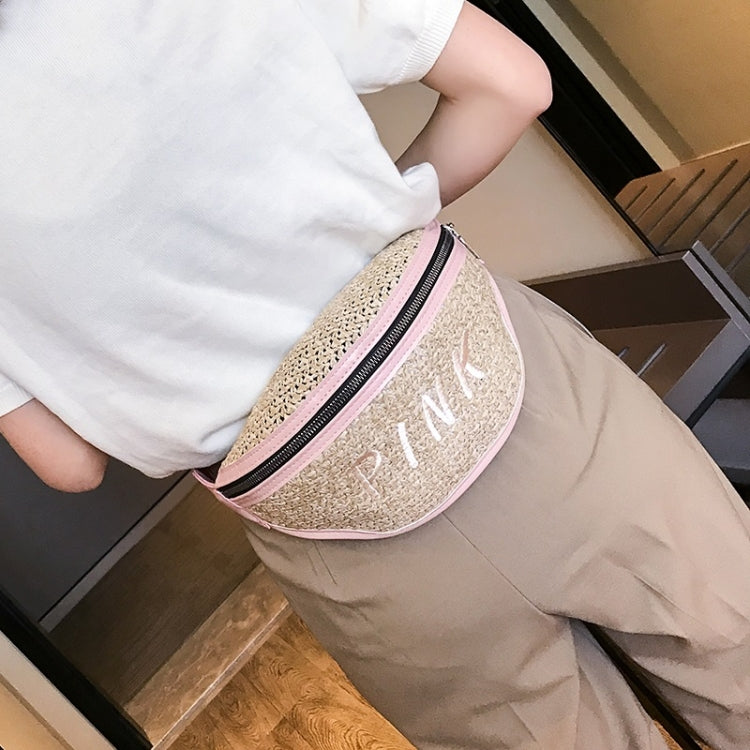 Fashion Weaving Straw Color Letter PU Single Shoulder Bag Zipper Messenger Bag Waist Sports Chest Pockets Bag