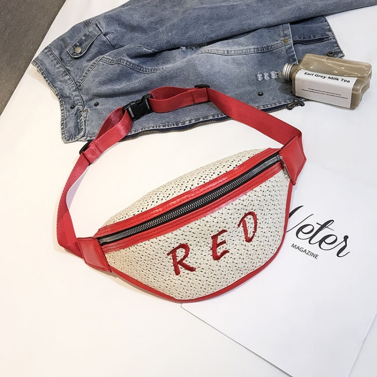 Fashion Weaving Straw Color Letter PU Single Shoulder Bag Zipper Messenger Bag Waist Sports Chest Pockets Bag