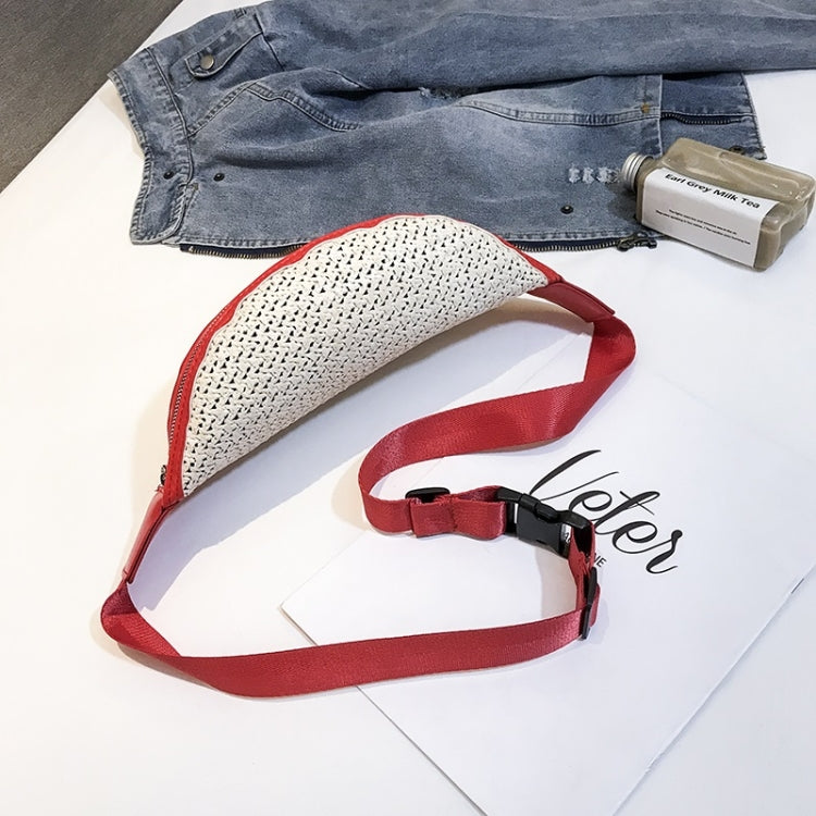 Fashion Weaving Straw Color Letter PU Single Shoulder Bag Zipper Messenger Bag Waist Sports Chest Pockets Bag