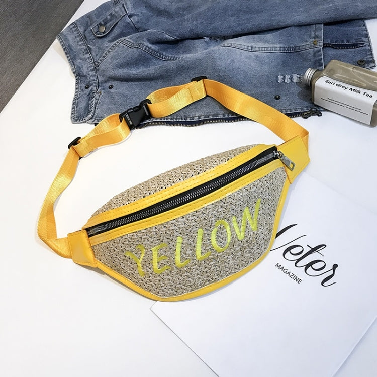 Fashion Weaving Straw Color Letter PU Single Shoulder Bag Zipper Messenger Bag Waist Sports Chest Pockets Bag
