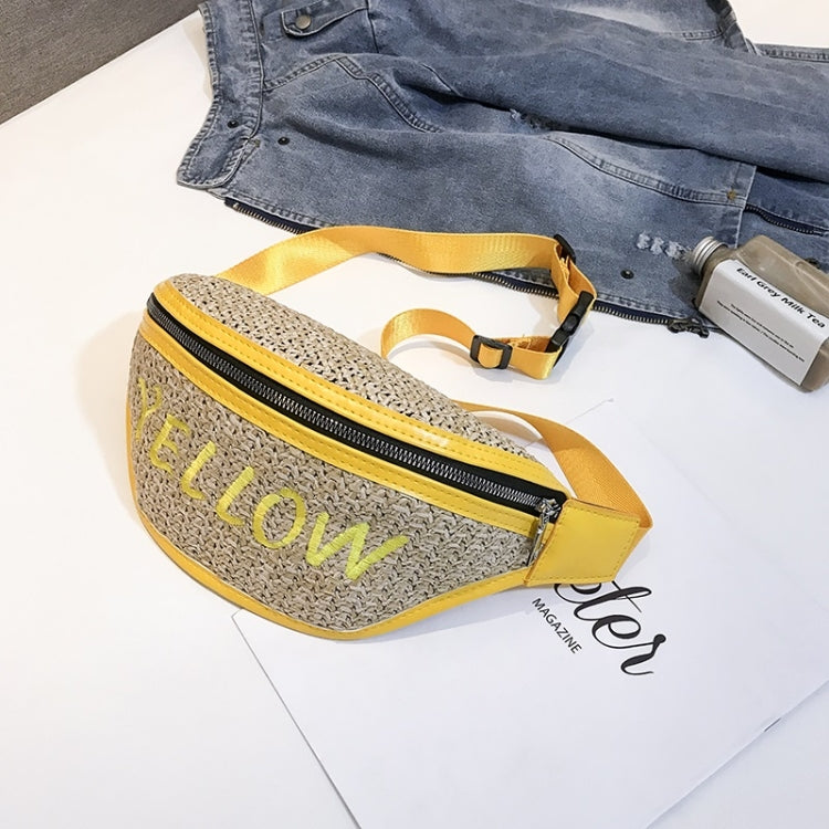 Fashion Weaving Straw Color Letter PU Single Shoulder Bag Zipper Messenger Bag Waist Sports Chest Pockets Bag
