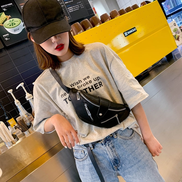 Solid Color Fashion PU Single Shoulder Bag Zipper Messenger Bag Casual Waist Chest Pockets Bag