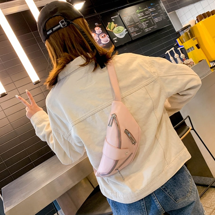 Solid Color Fashion PU Single Shoulder Bag Zipper Messenger Bag Casual Waist Chest Pockets Bag