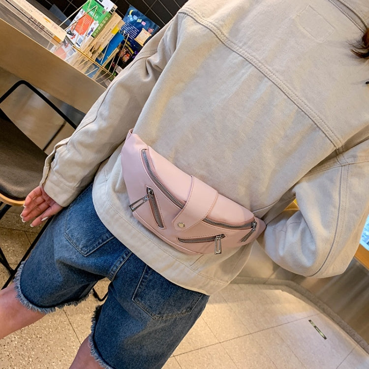 Solid Color Fashion PU Single Shoulder Bag Zipper Messenger Bag Casual Waist Chest Pockets Bag