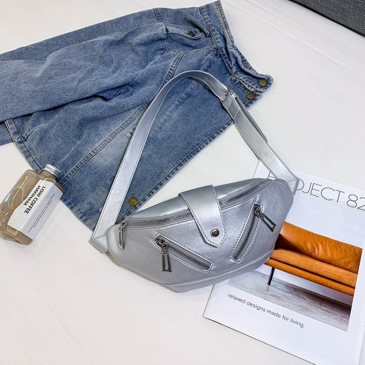 Solid Color Fashion PU Single Shoulder Bag Zipper Messenger Bag Casual Waist Chest Pockets Bag