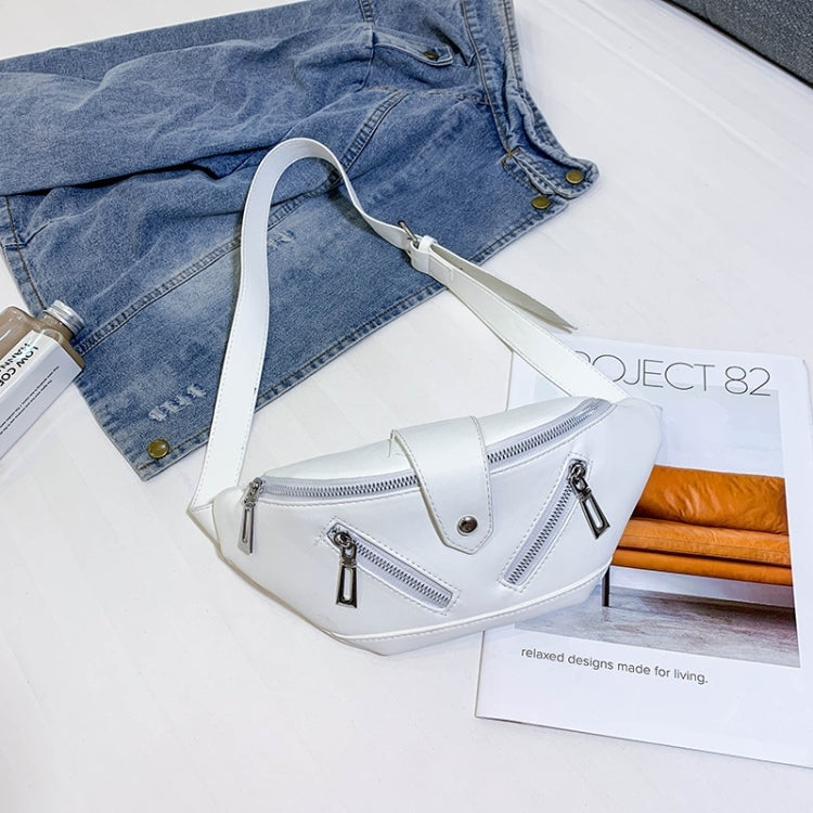 Solid Color Fashion PU Single Shoulder Bag Zipper Messenger Bag Casual Waist Chest Pockets Bag