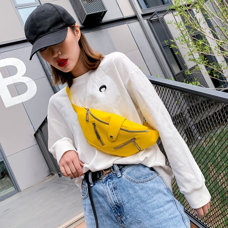 Solid Color Fashion PU Single Shoulder Bag Zipper Messenger Bag Casual Waist Chest Pockets Bag