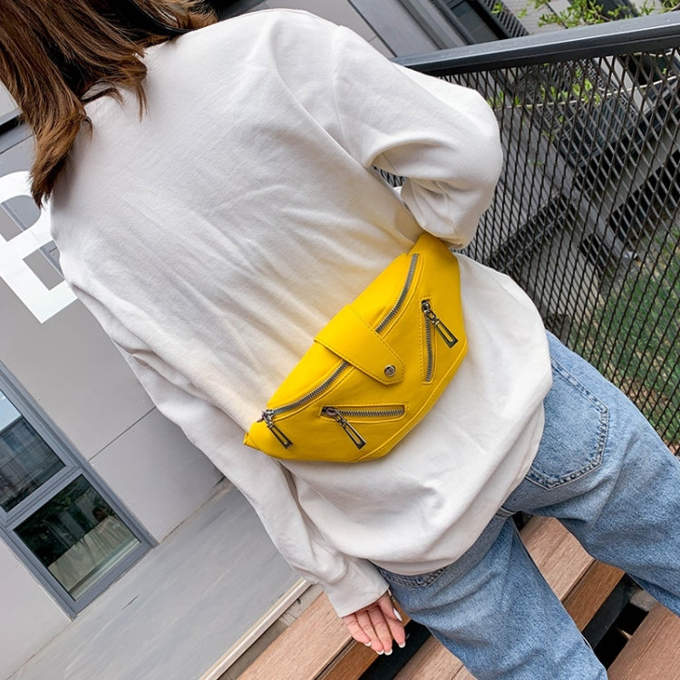 Solid Color Fashion PU Single Shoulder Bag Zipper Messenger Bag Casual Waist Chest Pockets Bag