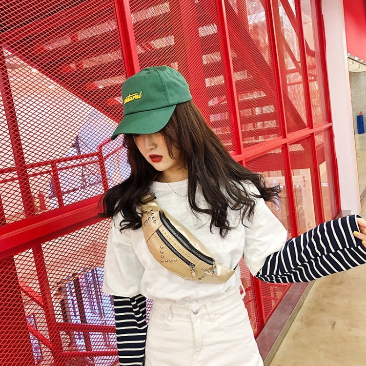 Fashion Rivet PU Single Shoulder Bag Zipper Ladies Messenger Bag Chest Waist Pockets Bag