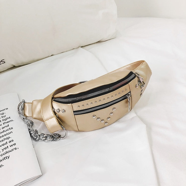 Fashion Rivet PU Single Shoulder Bag Zipper Ladies Messenger Bag Chest Waist Pockets Bag