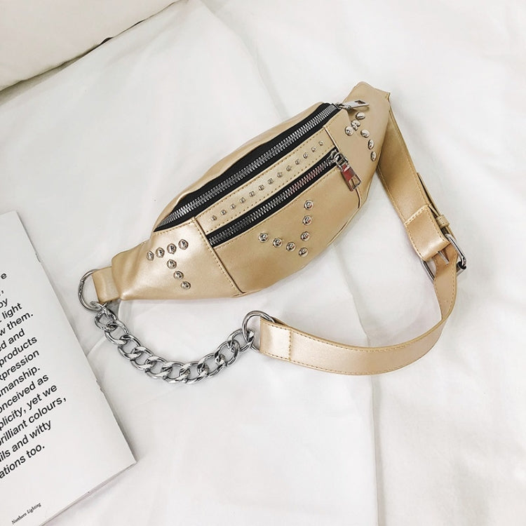 Fashion Rivet PU Single Shoulder Bag Zipper Ladies Messenger Bag Chest Waist Pockets Bag