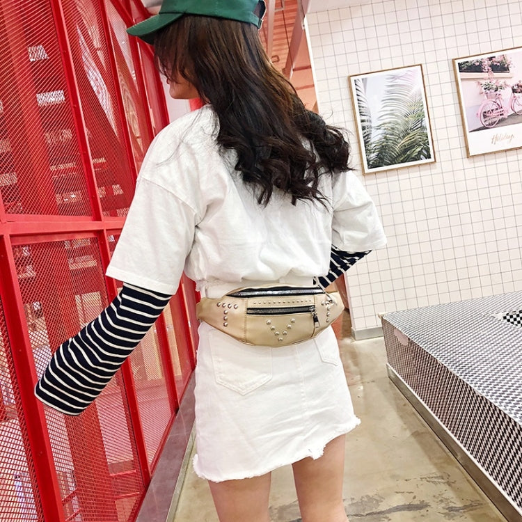 Fashion Rivet PU Single Shoulder Bag Zipper Ladies Messenger Bag Chest Waist Pockets Bag