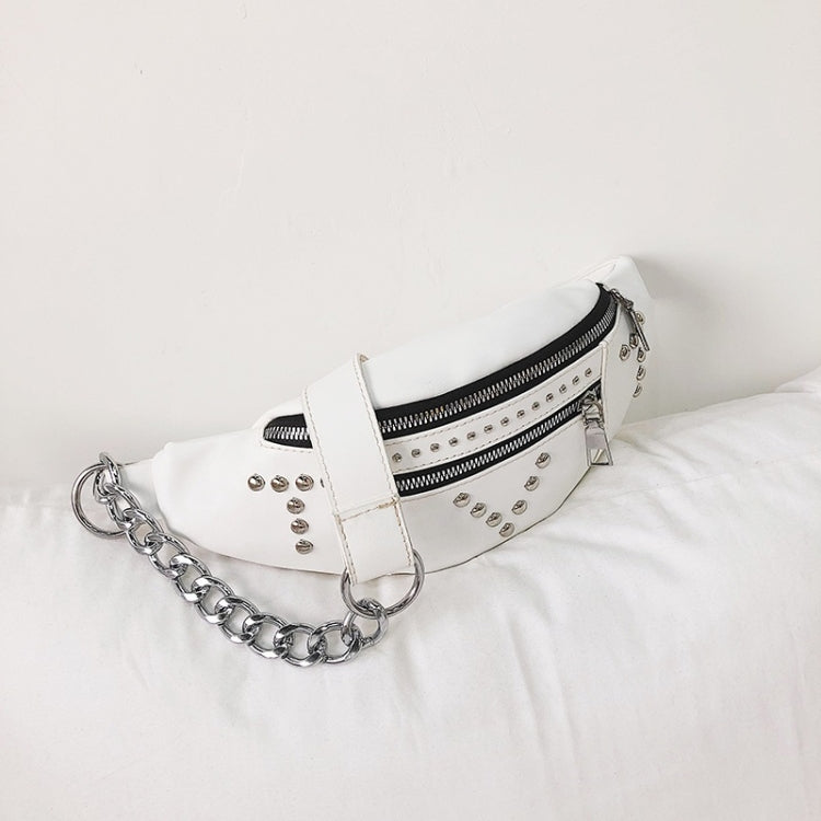Fashion Rivet PU Single Shoulder Bag Zipper Ladies Messenger Bag Chest Waist Pockets Bag