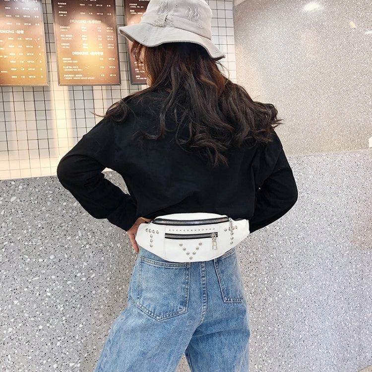 Fashion Rivet PU Single Shoulder Bag Zipper Ladies Messenger Bag Chest Waist Pockets Bag