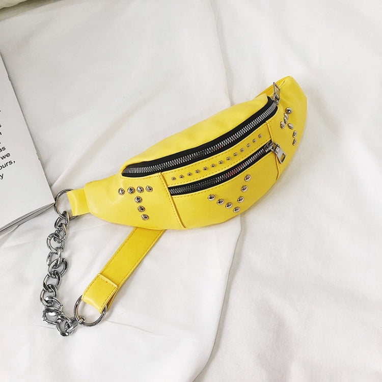 Fashion Rivet PU Single Shoulder Bag Zipper Ladies Messenger Bag Chest Waist Pockets Bag