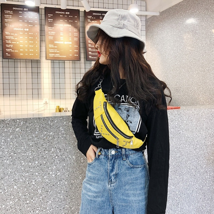 Fashion Rivet PU Single Shoulder Bag Zipper Ladies Messenger Bag Chest Waist Pockets Bag