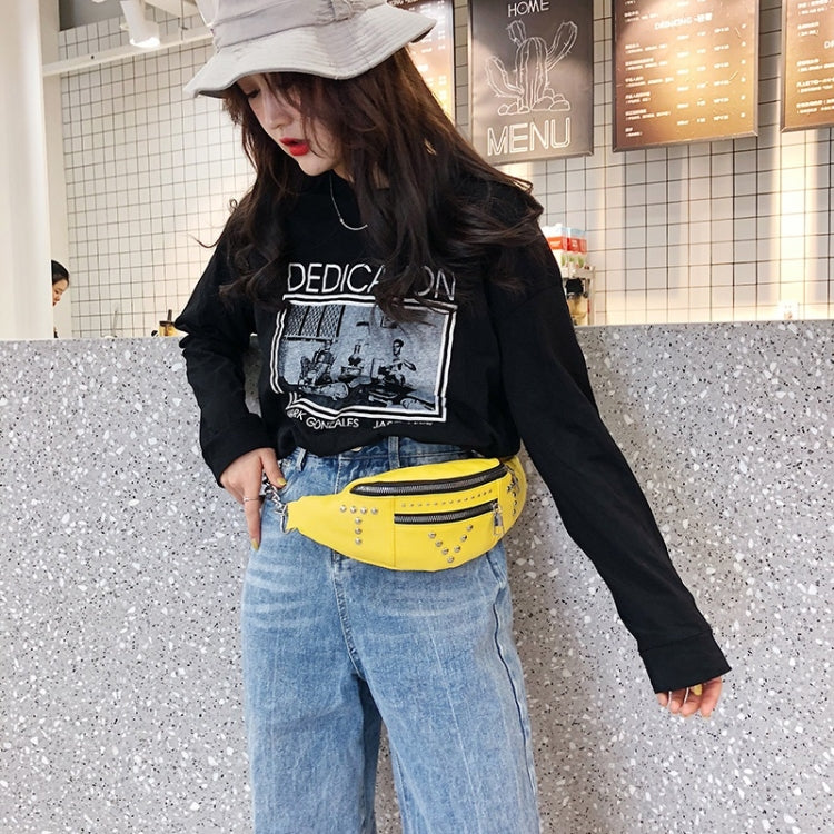 Fashion Rivet PU Single Shoulder Bag Zipper Ladies Messenger Bag Chest Waist Pockets Bag