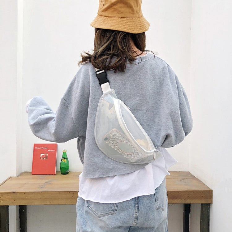 Fashion Transparent PVC Single Shoulder Bag Zipper Ladies Messenger Bag  Chest Waist Pockets Bag