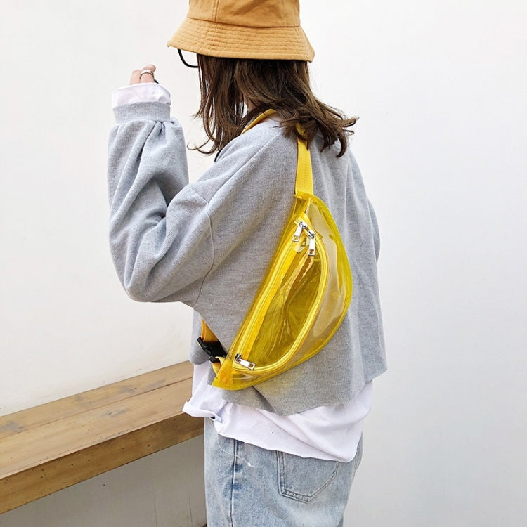 Fashion Transparent PVC Single Shoulder Bag Zipper Ladies Messenger Bag  Chest Waist Pockets Bag