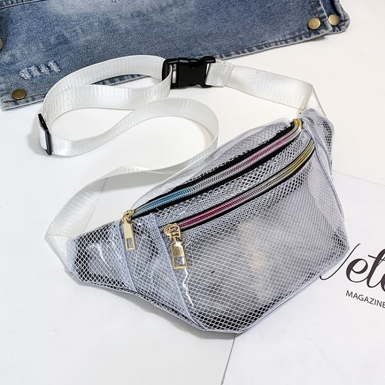 Fashion Transparent Plastic Mesh Single Shoulder Bag Colorful Zipper Ladies Messenger Bag Chest Waist Pockets Bag