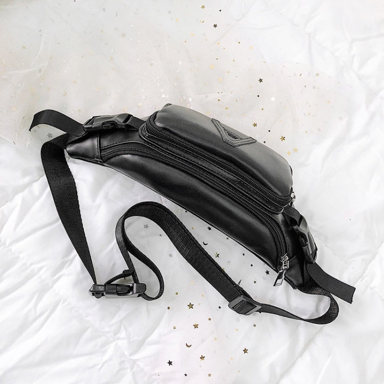 Fashion Solid Color Letter A PU Single Shoulder Bag Zipper Messenger Bag Casual Waist Chest Pockets Bag