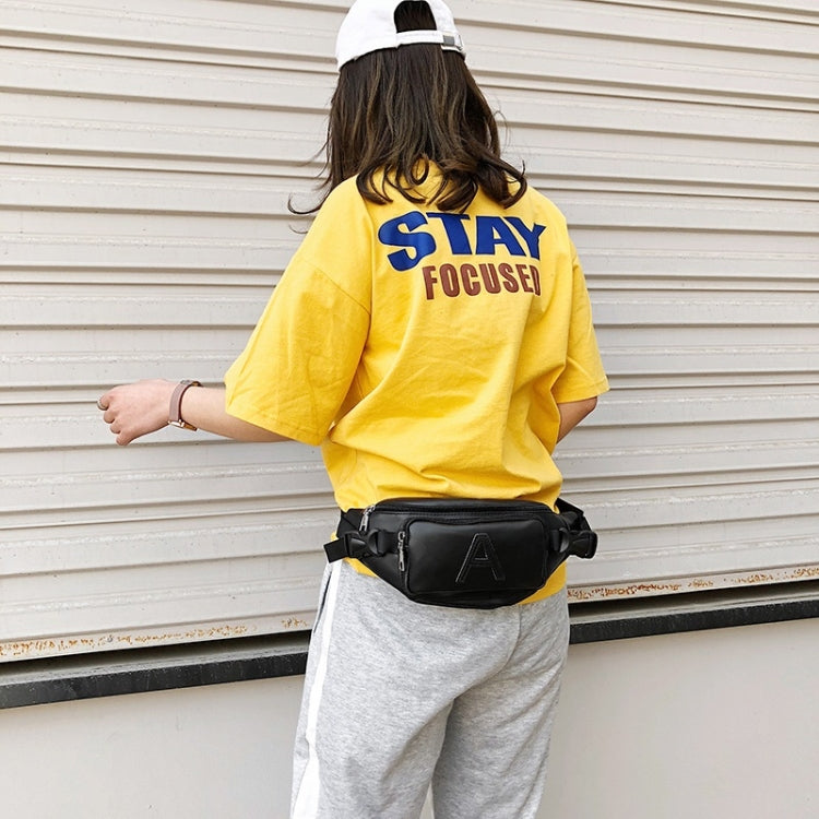 Fashion Solid Color Letter A PU Single Shoulder Bag Zipper Messenger Bag Casual Waist Chest Pockets Bag