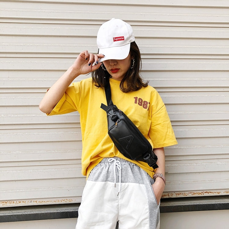 Fashion Solid Color Letter A PU Single Shoulder Bag Zipper Messenger Bag Casual Waist Chest Pockets Bag