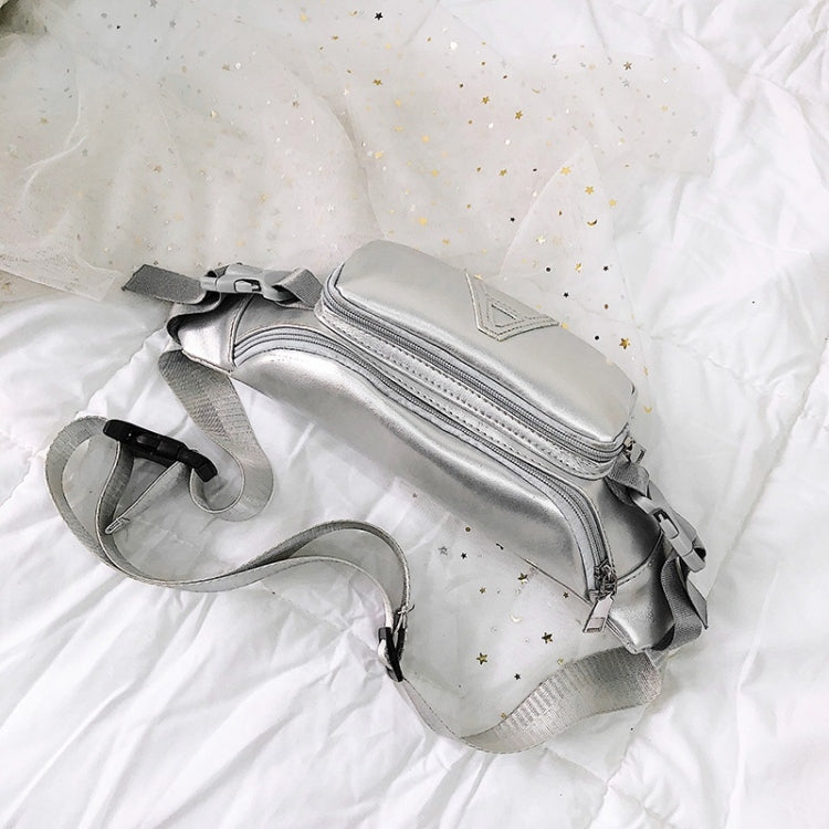 Fashion Solid Color Letter A PU Single Shoulder Bag Zipper Messenger Bag Casual Waist Chest Pockets Bag