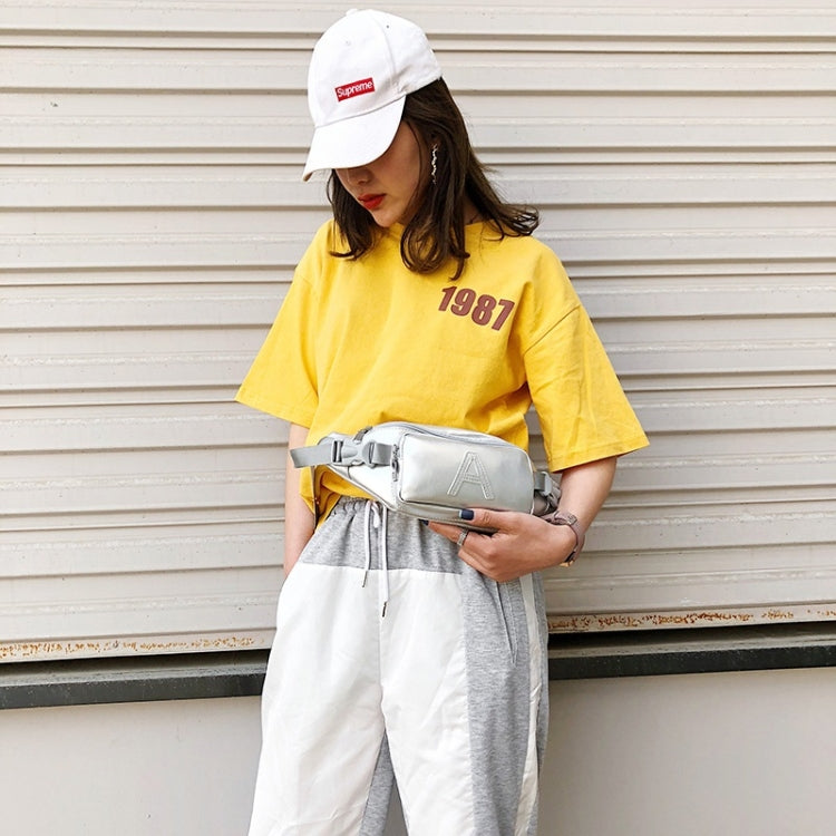 Fashion Solid Color Letter A PU Single Shoulder Bag Zipper Messenger Bag Casual Waist Chest Pockets Bag