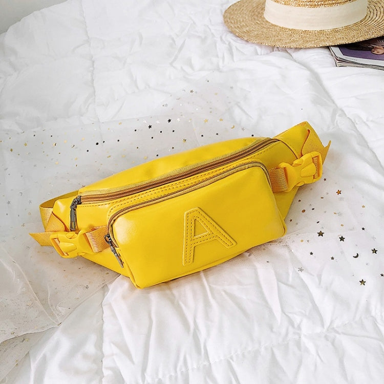 Fashion Solid Color Letter A PU Single Shoulder Bag Zipper Messenger Bag Casual Waist Chest Pockets Bag