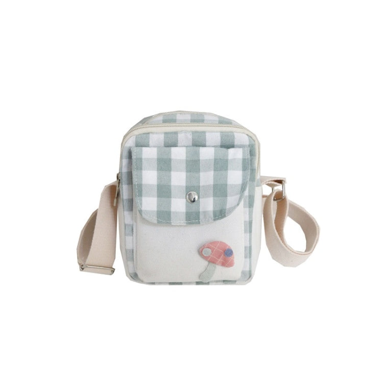 Fresh Simple Lattice Pattern Cute Mushroom Decoration Canvas Single Shoulder Bag Ladies Chest Bag