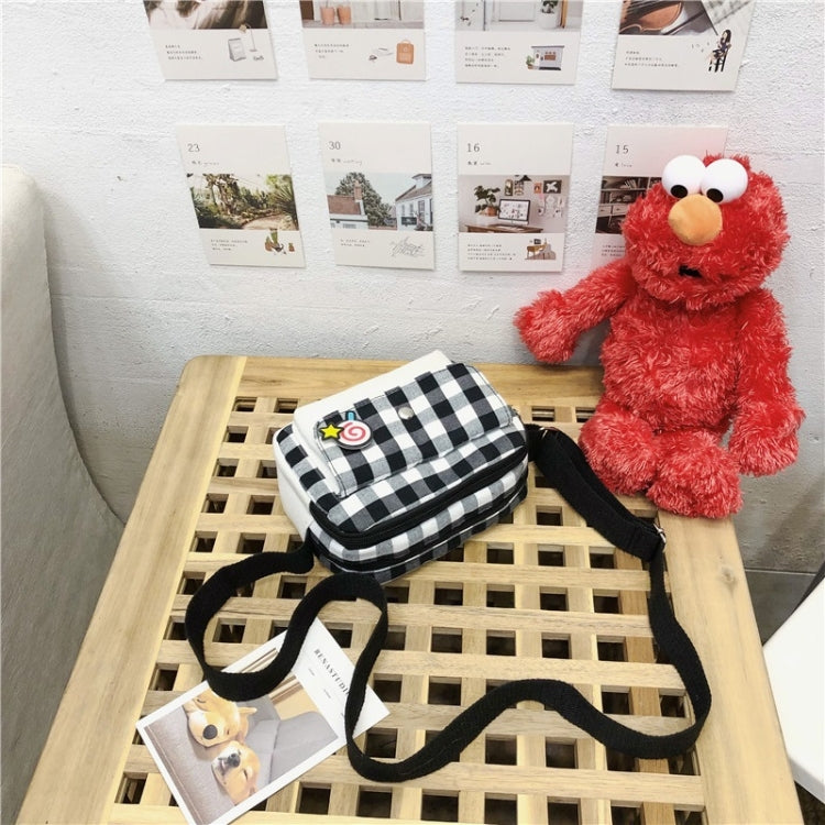 Fresh Simple Lattice Pattern Cute Lollipop Decoration Canvas Shoulder Bag Casual Ladies Messenger Bag