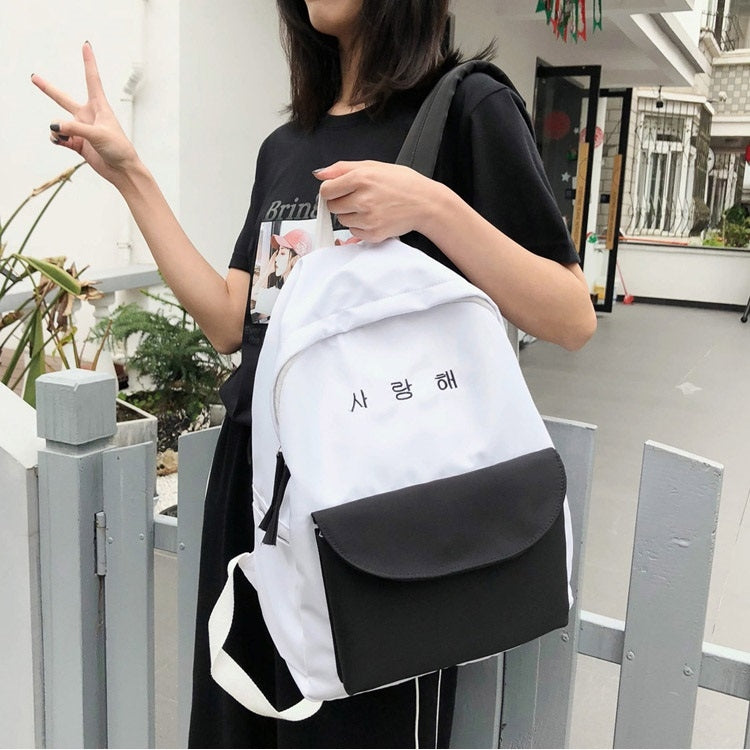 Color Matching Casual Double Shoulders Bag Casual Backpack Couple Shool Bag