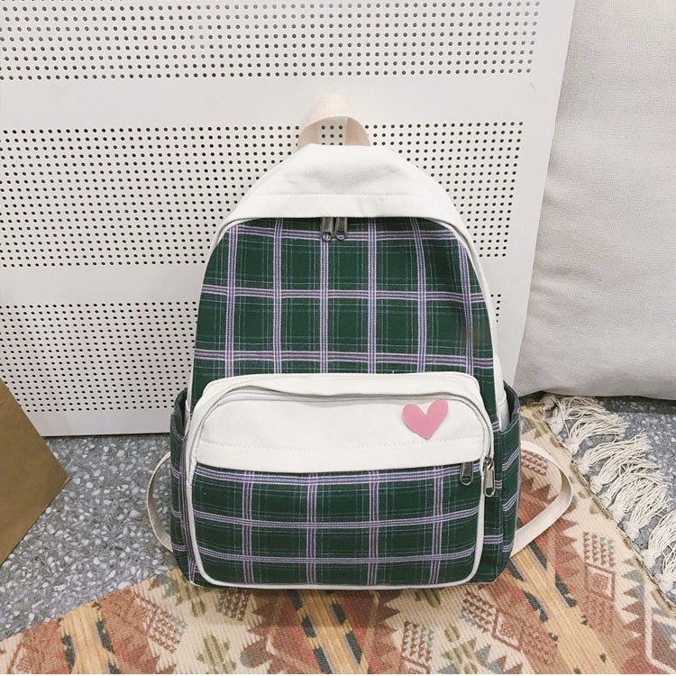 Large-capacity Heart Lattice Pattern Casual Double Shoulders Bag Casual Backpack Couple School Bag