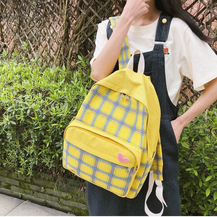 Large-capacity Heart Lattice Pattern Casual Double Shoulders Bag Casual Backpack Couple School Bag